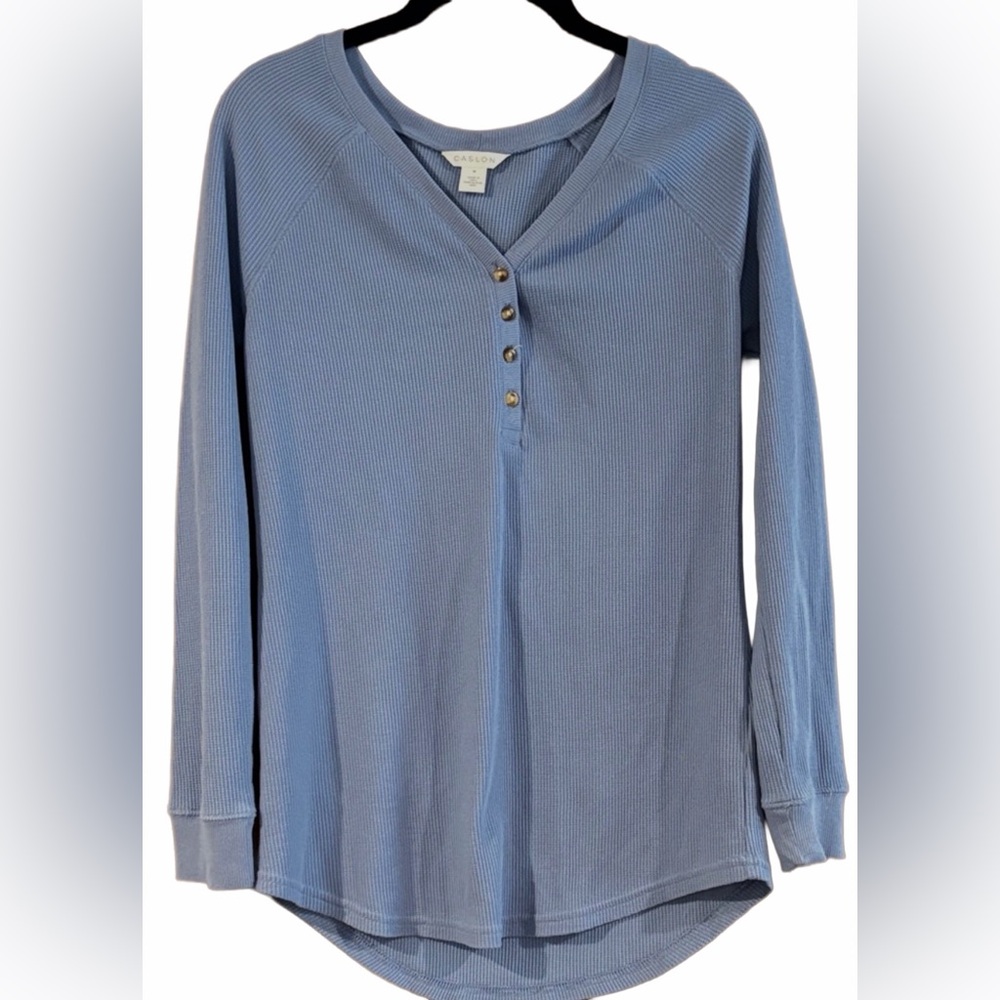Caslon Blue Long Sleeve Waffle Henley Top
